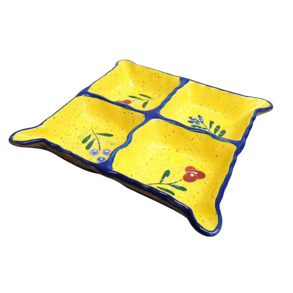 Baum Bros Divided Serving Tray 12.5" Dish Blue Floral Collection Platter Tuscan - Picture 2 of 7